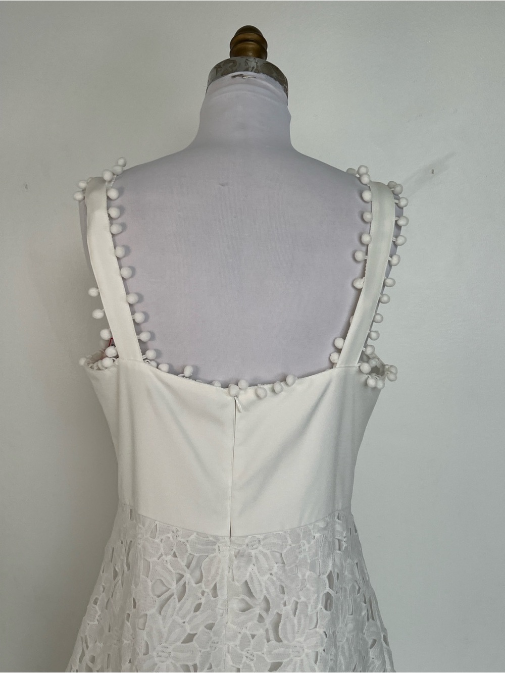 EUC! Boston Proper Mixed Media Lace Pom Pom  White Dress Size Medium - Picture 7 of 11